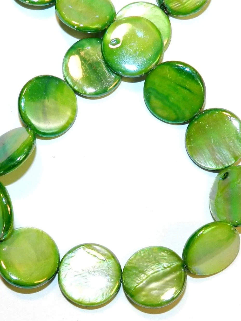 Green AB 20mm Flat Round Coin Mother of Pearl Shell Beads 14